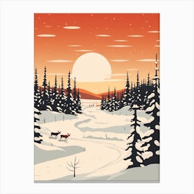Retro Winter Illustration Lapland Finland 2 Canvas Print
