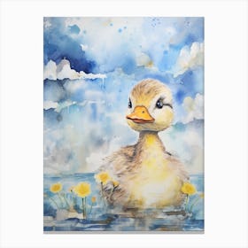 Duckling In The Clouds Watercolour 1 Canvas Print