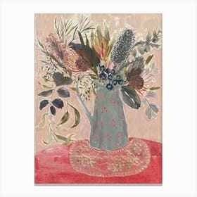 Botanical Still Life with Flowers in a Blue Jug  Canvas Print