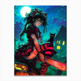 Halloween Goth Girl Chainsaw 1 Canvas Print