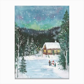 House in the Forest. Whimsical Christmas Acrylic Landscape Canvas Print