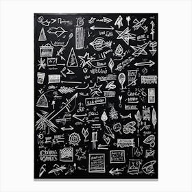 Blackboard Covered In A Collage Of Hand Drawn Icons Arrows And Abstract Doodles Symbolizing Direc (6) Canvas Print