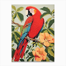 Vintage Bird Linocut Macaw 2 Canvas Print