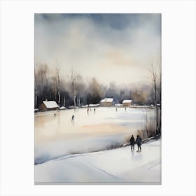 Rustic Winter Skating Rink Painting (1) Canvas Print