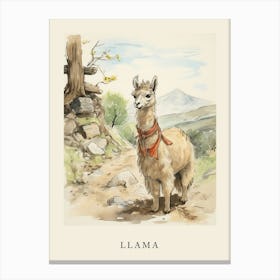 Beatrix Potter Inspired  Animal Watercolour Llama 3 Canvas Print