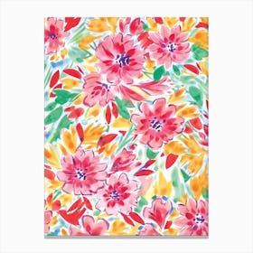 Watercolour Florals Red & Yellow Canvas Print