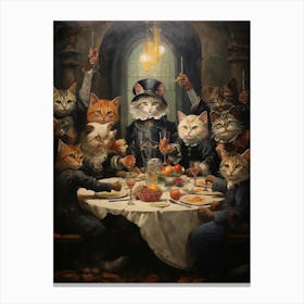 Cats At A Banquet Inspired By Rembrandt Canvas Print