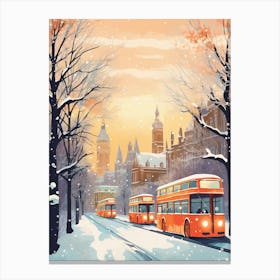 Winter Travel Night Illustration London United Kingdom 4 Canvas Print
