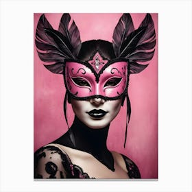 A Woman In A Carnival Mask, Pink And Black (28) Canvas Print