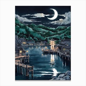 Moonlight In A Japanese Village Canvas Print