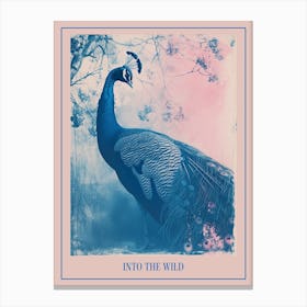 Peacock By The Tree Cyanotype Inspired Poster Canvas Print