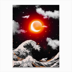 The Great Wave Of Kanagawa And Red Sun Canvas Print