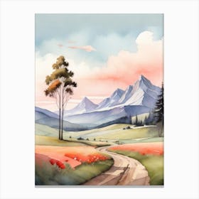 Tranquil Mountains In Minimalist Watercolor Vertical Composition 4 Canvas Print