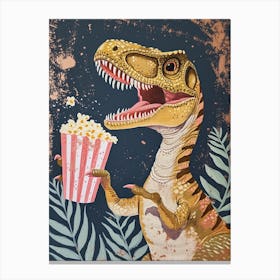 T Rex Dinosaur Eating Popcorn 2 Canvas Print