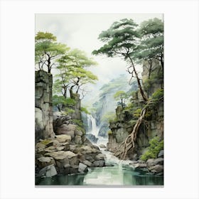 Akiyoshido Cave In Yamaguchi, Japanese Brush Painting, Ukiyo E, Minimal 4 Canvas Print
