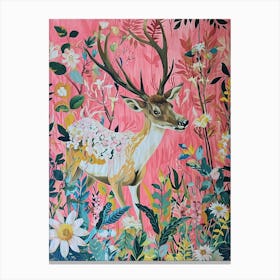 Floral Animal Painting Elk 2 Canvas Print