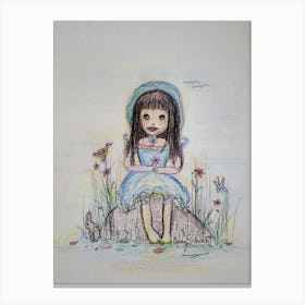 Little Girl In Blue Dress 1 Canvas Print