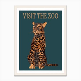 Vintage Leopard Visit The Zoo Poster Canvas Print