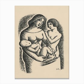 Mother With Two Children In Her Lap, Mikuláš Galanda Canvas Print