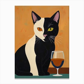 Cat With Wine Glass Canvas Print