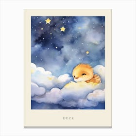 Baby Duck 2 Sleeping In The Clouds Nursery Poster Canvas Print