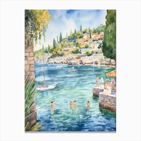 Swimming In Hvar Croatia Watercolour Canvas Print