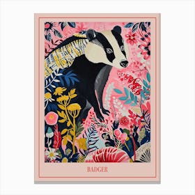 Floral Animal Painting Badger 1 Poster Canvas Print