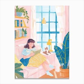 Girl Reading A Book Lo Fi Kawaii Illustration 11 Canvas Print
