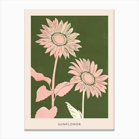 Pink & Green Sunflower 3 Flower Poster Canvas Print