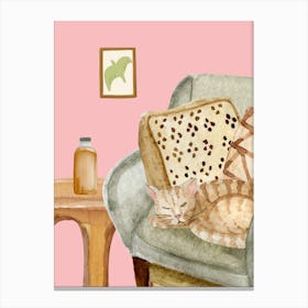 Cat Sleeping On The Couch Canvas Print