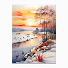 Winter Scene With Ducks Canvas Print