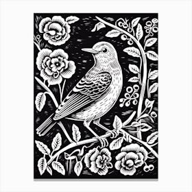 B&W Bird Linocut Mockingbird 2 Canvas Print