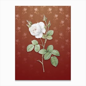 Vintage White Misty Rose Botanical on Falu Red Pattern n.1216 Canvas Print