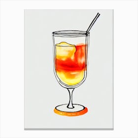 Lynchburg Lemonade 2 Minimal Line Drawing & Watercolour Cocktail Poster Canvas Print