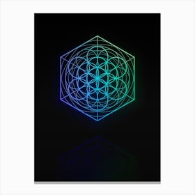 Neon Blue and Green Geometric Glyph Abstract on Black n.0088 Canvas Print