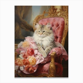 Cat On Pink Throne Rococo Style 2 Canvas Print