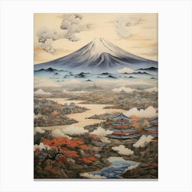 Mountains And Hot Springs Japanese Style Illustration 5 Canvas Print
