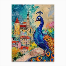 Peacock By The Castle Brushstrokes 4 Canvas Print