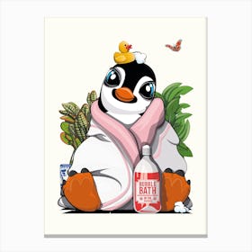 Penguin In Bath Towel Canvas Print