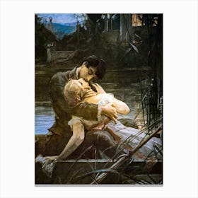 Romance ~ The Lovers Kiss on a Boat at Dusk ~ "Čeština: V rozkvětu" by Hungarian Painter Maxmilian Pirner | HD Art Remastered Antique Valentines Canvas Print