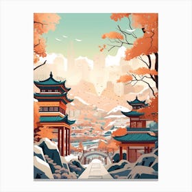 Vintage Winter Travel Illustration Beijing China 4 Canvas Print
