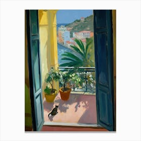 Open Window With Cat Matisse Style Amalfi Coast 2 Canvas Print