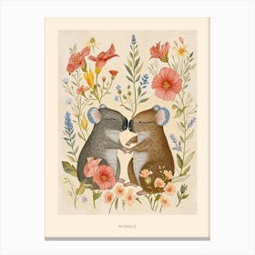 Folksy Floral Animal Drawing Wombat 5 Poster Canvas Print