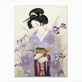Hanashobu Japanese Water Iris 3 Vintage Japanese Botanical And Geisha Canvas Print