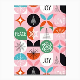 Mid Century Modern Christmas Peace Joy Love Holiday Grid Canvas Print