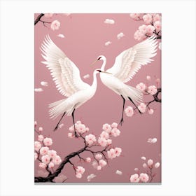 Two Cranes In Cherry Blossoms Canvas Print