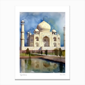 Taj Mahal, India 3 Watercolour Travel Poster Canvas Print