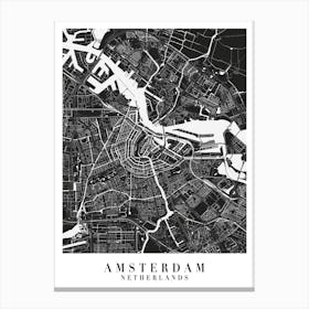 Amsterdam Netherlands Minimal Black Mono Street Map Canvas Print