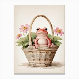 Cute Pink Frog In A Floral Basket (17) Canvas Print