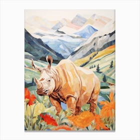 Rhino With Leafy Plants Canvas Print